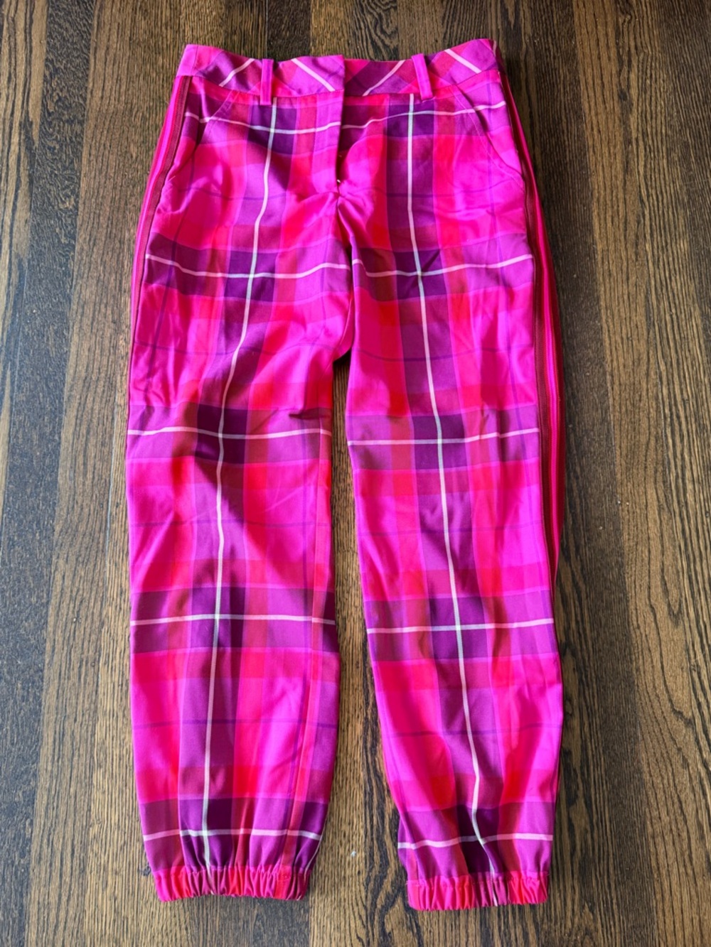 Trina Turk Bright Pink Plaid jogger trouser Bottoms 2